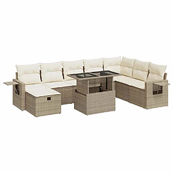 vidaXL Salon de jardin avec coussins 9 pcs beige résine tressée