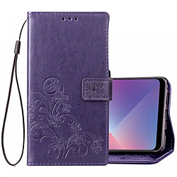 Wewoo Coque Housse en cuir motif fleurs porte-bonheur Lucky Clover pour OPPO A5, avec fentes porte-cartes & porte-monnaie & dragonne Violet