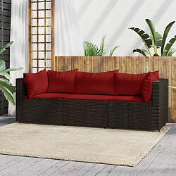 vidaXL Salon de jardin 3 pcs avec coussins marron résine tressée