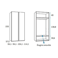 Inside 75 Armoire 2 portes longues poignée New Perfil 104,1 x 57,5 x 220 cm