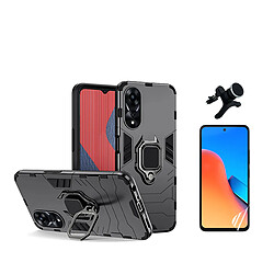 Kit de verre trempé de ClearGlass + 3x1 défenseur militaire + SuppOrt Magnétique renforcé Phonecare pour Oppo A58 4G - le noir