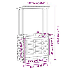 vidaXL Table de bar d'extérieur et toit 112,5x57x195,5 cm bois massif pas cher