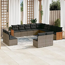 Maison Chic Salon de jardin avec coussins 13 pcs | Ensemble de Table et chaises | Mobilier d'Extérieur gris résine tressée -GKD81266