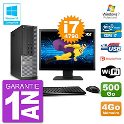 PC Dell 7020 SFF Ecran 22" Intel i7-4790 RAM 4Go Disque 500Go Graveur DVD Wifi W7 - Occasion