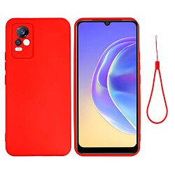 Coque en silicone qualité, antichoc, découpe précise couleur unie avec sangle rouge pour votre Vivo V21e 4G/Y73