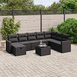 Maison Chic Ensemble Tables et chaises d'extérieur 9 pcs avec coussins,Salon de jardin noir résine tressée -GKD575830