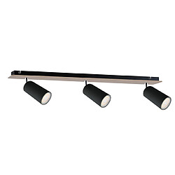 Lumière Barre de spots de plafond Eye noir, bois, 50 cm, 3x GU10