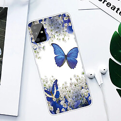 Coque en TPU impression de motifs sylish papillon bleu et fleur pour votre Samsung Galaxy A51 SM-A515