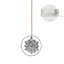 ECD Germany Étoile de Noël LED Ø18 cm sur Corde 80 cm, Étoile Lumineuse Décorative Suspendue, Blanc Chaud, Gris, Verre avec Anneau Métallique, Fonctionne sur Piles, Minuterie, Decoration d'Intérieur