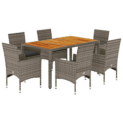 vidaXL Ensemble à manger de jardin et coussins 7 pcs gris rotin acacia