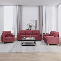 vidaXL Ensemble de canapés 3 pcs avec coussins rouge bordeaux tissu