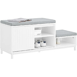 SoBuy Banc de Rangement, Banc à Chaussures avec 2 Coussin Rembourré, Meuble Bas Entrée sur Pieds avec 1 Porte Coulissante et 3 Compartiments pour Entrée, Salon, 100 x 35 x 45 cm, Blanc, FSR166-W