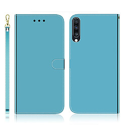 Wewoo Housse Coque Etui à rabat horizontal en surface imitation miroir pour Galaxy A70 avec fentes cartes et porte-cartes ainsi que portefeuille et lanière bleu