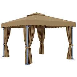 Acheter Maison Chic Tonnelle | Pergola avec rideau 3x3 m Taupe Aluminium -GKD19455