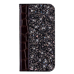 Wewoo Etui à rabat horizontal en cuir texturé glitter avec texture croco pour Galaxy J4 +, avec fentes pour cartes et support (Noir)