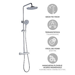 Avis K20 Colonne de Douche K2O Chillout River 83-119 cm Design Rond avec Robinet Mitigeur Thermostatique, Hauteur Réglable, Pommeau de Douche et Douchette à Main