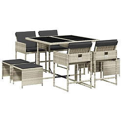 Maison Chic Ensemble à manger d'extérieur 9 pcs avec coussins,Salon de jardin,Mobilier de jardin gris clair rotin -GKD893307