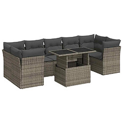 vidaXL Salon de jardin 8 pcs avec coussins gris résine tressée