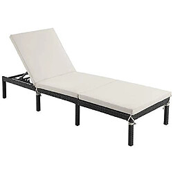 Helloshop26 Chaise longue bain de soleil transat de relaxation avec matelas de 5 cm surface tissée inclinable 59 x 198 x 28 cm charge 150 kg pour jardin balcon terrasse beige 12_0001656