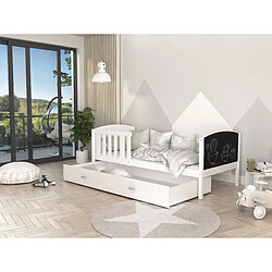 Kids Literie LIT Enfant Tomy 90x190 Blanc + Ardoise