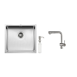 Auralum MAX Évier de Cuisine Inox 1 Bac 50*43*18CM avec Distributeur de Savon+Robinet Cuisine Douchette Extractible Deux Jets Pivotant 360°