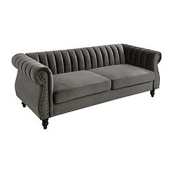 Avis Vente-Unique Canapé chesterfield 3 places en velours TRUMBO - Gris