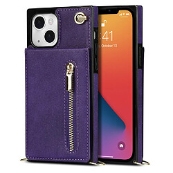 Coque en TPU + PU anti-rayures avec béquille, porte-cartes et lanière violet pour votre iPhone 13 mini 5.4 pouces