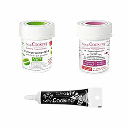 Scrapcooking 2 colorants alimentaires vert-pourpre + Stylo glaçage noir