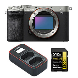 Sony Alpha A7C II Caméra Silver (Multi-Language)+Lexar 512GB Professional 1800x UHS-II SDXC Memory Card + Kingma Sony NP-FZ100 LCD Dual USB charger