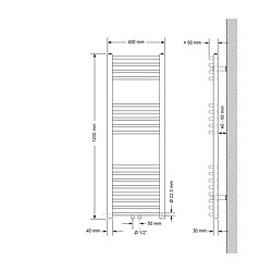 Ecd Germany Radiateur de salle de bain Sahara 400 x 1200 mm Blanc courbe avec connexion centrale