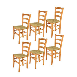 Tommychairs - Set 6 chaises Venice pour la Cuisine, Bar et la Salle à Manger, Structure en Bois Couleur Miel et Assise en Paille