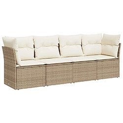 vidaXL Salon de jardin avec coussins 4 pcs beige résine tressée