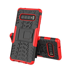 Wewoo Coque Pneu Texture TPU + PC antichoc pour Galaxy S10, avec support (rouge)