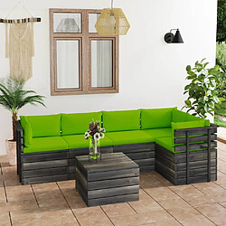 vidaXL Salon palette de jardin 6 pcs avec coussins Bois de pin massif