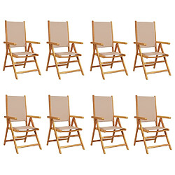 vidaXL Chaises inclinables de jardin lot de 8 taupe tissu bois massif