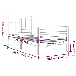 vidaXL Cadre de lit sans matelas marron miel 90x200 cm bois massif pas cher