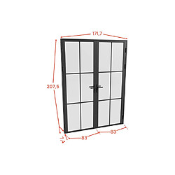 Vente-Unique Bloc porte à deux battants en aluminium et verre dépoli - 2 x H204 x L83 cm - Noir - SEROTO pas cher