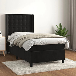 Maison Chic Lit adulte- Lit + matelas,Sommier à lattes de lit avec matelas Noir 90x190 cm Velours -GKD23071