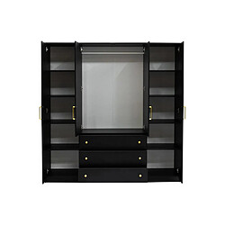 Vente-Unique Armoire 4 portes et 3 tiroirs - Avec miroirs - L196 cm - Noir - LIZANDRO pas cher