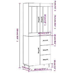 vidaXL Buffet haut Blanc brillant 69,5x34x180 cm Bois d'ingénierie pas cher