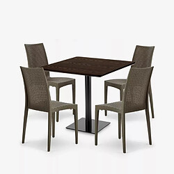 Avis Grand Soleil Ensemble Table Bois 90x90cm Horeca et 4 Chaises Empilables Poly RotinBar Restaurant Café Barrett - Marron