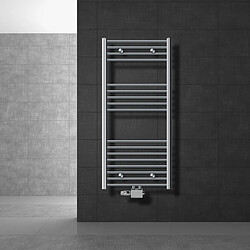 LuxeBath Radiateur de salle de bain Sahara 600x1200 mm, chrome, droit avec raccord central incl. garniture de raccordement avec thermostat