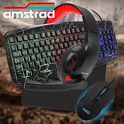 Pack Pro Gamer AMSTRAD WARRIORS 5 pièces: Clavier, Souris & tapis, Casque & adaptateur. Retro-éclairage RVB. AZERTY & USB pas cher