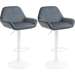 Decoshop26 Lot de 2 tabourets de bar repose-pieds en forme d'arc en métal blanc assise en velours gris foncé 10_0004036