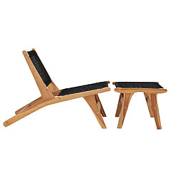 vidaXL Chaise longue avec repose-pied Bois de teck solide et corde