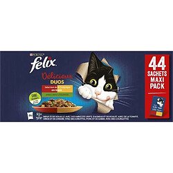 FELIX Tendres Effilés Délicieux Duos en Gelée - Sélection de la Campagne aux Légumes - 44x85 g - Sachets fraîcheur pour chat adulte pas cher