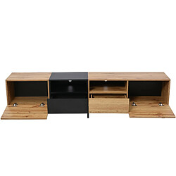 ComfortXL Meuble TV Moderne Noir Et Bois Avec Grand Espace De Rangement - 190x38x48 Cm