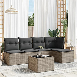 Maison Chic Salon de jardin 6 pcs avec coussins | Ensemble de Table et chaises | Mobilier d'Extérieur gris résine tressée -GKD17006