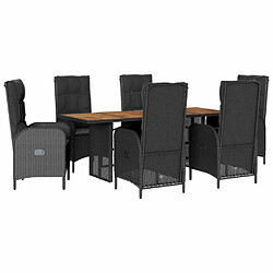 Maison Chic Ensemble à manger d'extérieur 7 pcs avec coussins,Salon de jardin,Mobilier de jardin Noir Résine tressée -GKD760452