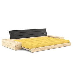 Avis Inside 75 Canapé lit futon BASE jaune couchage 130cm dossiers noirs et accoudoirs coffres